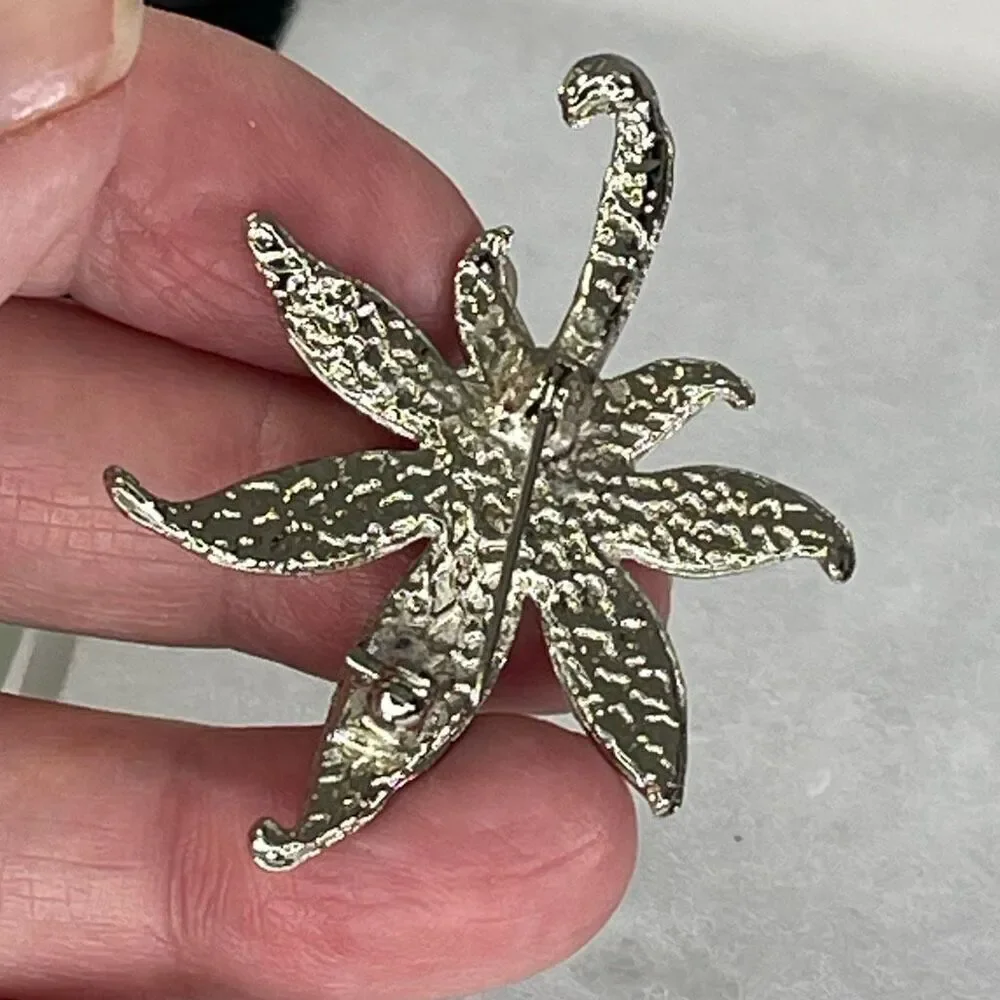 Vintage Japanese Maple rhinestone brooch